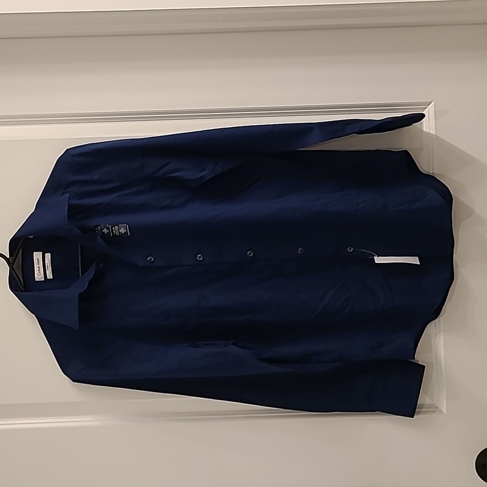 Calvin Klein Steel+ men's shirt, dark blue, slim fit, wrinkle free